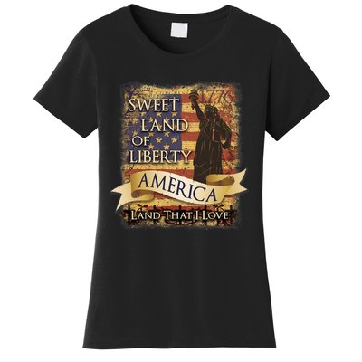 4th Of July America Sweet Land Of Liberty Patriotic Usa Flag Women's T-Shirt