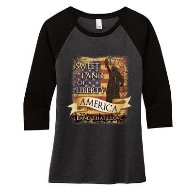 4th Of July America Sweet Land Of Liberty Patriotic Usa Flag Women's Tri-Blend 3/4-Sleeve Raglan Shirt