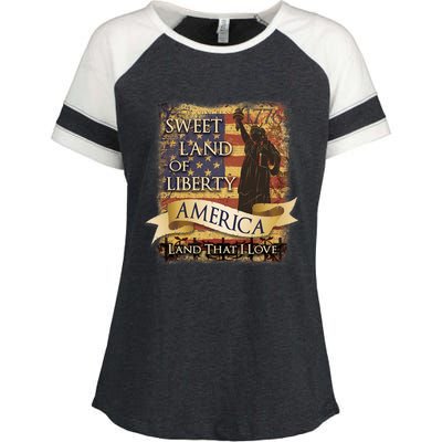 4th Of July America Sweet Land Of Liberty Patriotic Usa Flag Enza Ladies Jersey Colorblock Tee