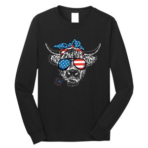 4th Of July Highland Cow Cow Lover Long Sleeve Shirt