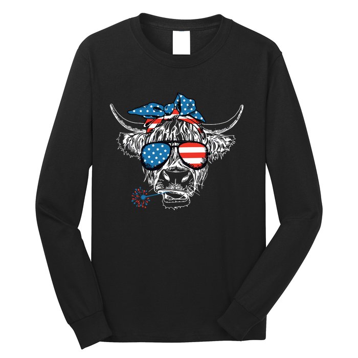 4th Of July Highland Cow Cow Lover Long Sleeve Shirt