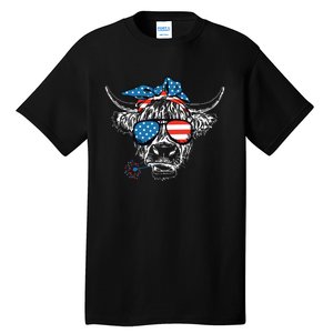 4th Of July Highland Cow Cow Lover Tall T-Shirt