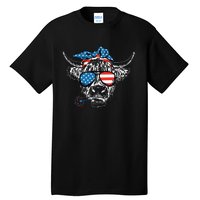 4th Of July Highland Cow Cow Lover Tall T-Shirt