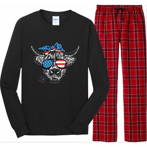 4th Of July Highland Cow Cow Lover Long Sleeve Pajama Set