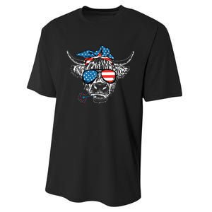 4th Of July Highland Cow Cow Lover Performance Sprint T-Shirt