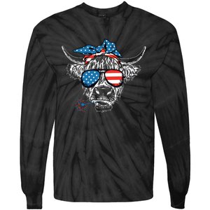 4th Of July Highland Cow Cow Lover Tie-Dye Long Sleeve Shirt