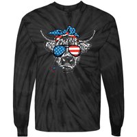 4th Of July Highland Cow Cow Lover Tie-Dye Long Sleeve Shirt