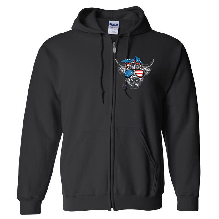 4th Of July Highland Cow Cow Lover Full Zip Hoodie