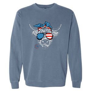 4th Of July Highland Cow Cow Lover Garment-Dyed Sweatshirt