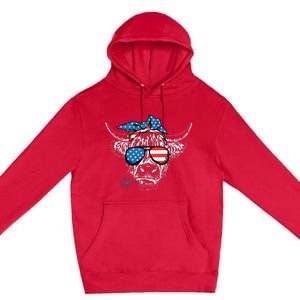 4th Of July Highland Cow Cow Lover Premium Pullover Hoodie