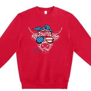 4th Of July Highland Cow Cow Lover Premium Crewneck Sweatshirt