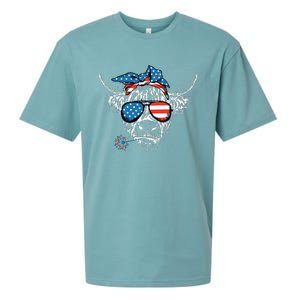 4th Of July Highland Cow Cow Lover Sueded Cloud Jersey T-Shirt