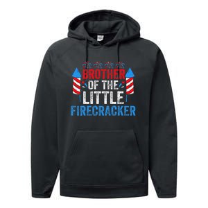 4th Of July Birthday Brother Of The Little Firecracker Performance Fleece Hoodie