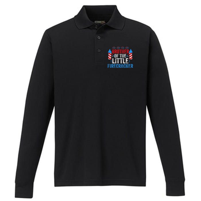 4th Of July Birthday Brother Of The Little Firecracker Performance Long Sleeve Polo