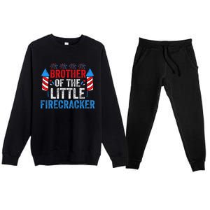 4th Of July Birthday Brother Of The Little Firecracker Premium Crewneck Sweatsuit Set