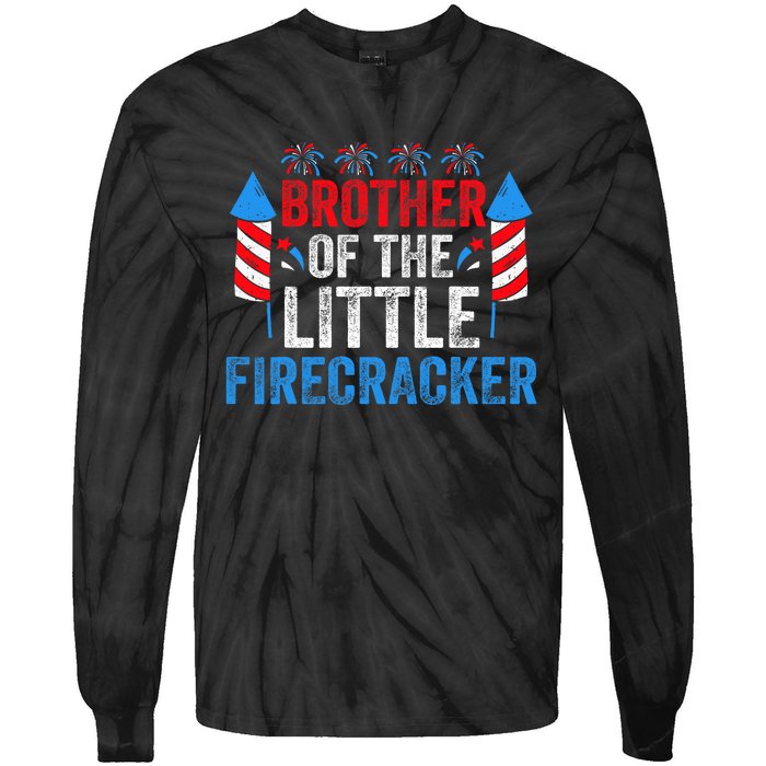 4th Of July Birthday Brother Of The Little Firecracker Tie-Dye Long Sleeve Shirt