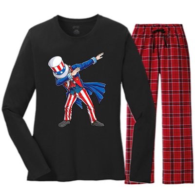 4th Of July For Dabbing Uncle Sam Women's Long Sleeve Flannel Pajama Set 