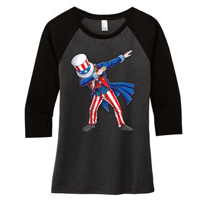 4th Of July For Dabbing Uncle Sam Women's Tri-Blend 3/4-Sleeve Raglan Shirt