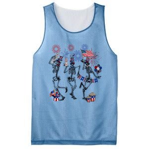 4th Of July Skellies Dancing Skeleton American Flag Great Gift Mesh Reversible Basketball Jersey Tank