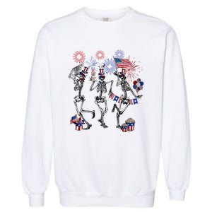 4th Of July Skellies Dancing Skeleton American Flag Great Gift Garment-Dyed Sweatshirt