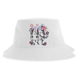 4th Of July Skellies Dancing Skeleton American Flag Great Gift Sustainable Bucket Hat