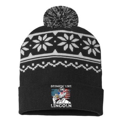 4th Of July Drinking Like Lincoln Abraham Merica Flag USA-Made Snowflake Beanie