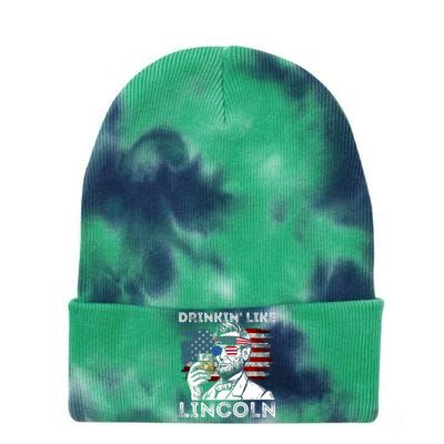 4th Of July Drinking Like Lincoln Abraham Merica Flag Tie Dye 12in Knit Beanie