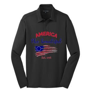 4th Of July America The Beautiful Est Gift Silk Touch Performance Long Sleeve Polo