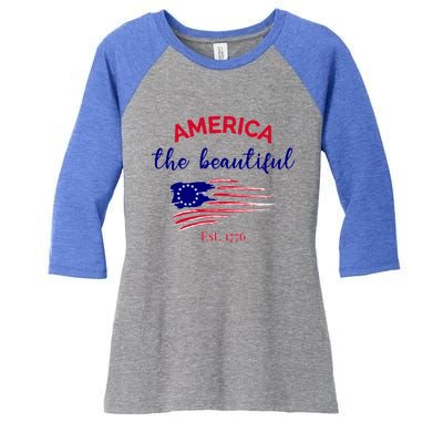 4th Of July America The Beautiful Est Gift Women's Tri-Blend 3/4-Sleeve Raglan Shirt