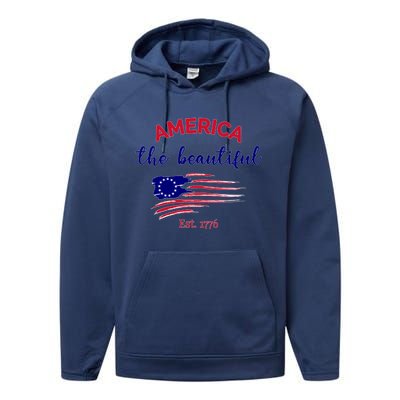 4th Of July America The Beautiful Est Gift Performance Fleece Hoodie