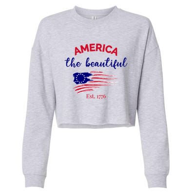 4th Of July America The Beautiful Est Gift Cropped Pullover Crew