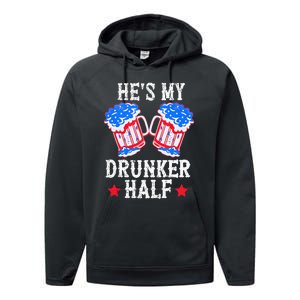 4th of July Matching Couple He's Is My Drunker Half Performance Fleece Hoodie