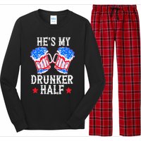 4th of July Matching Couple He's Is My Drunker Half Long Sleeve Pajama Set