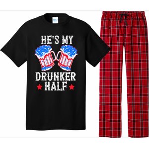 4th of July Matching Couple He's Is My Drunker Half Pajama Set