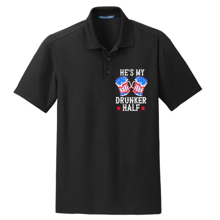 4th of July Matching Couple He's Is My Drunker Half Dry Zone Grid Polo