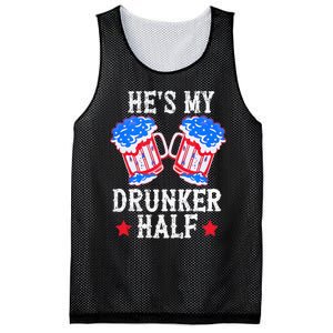 4th of July Matching Couple He's Is My Drunker Half Mesh Reversible Basketball Jersey Tank