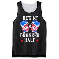 4th of July Matching Couple He's Is My Drunker Half Mesh Reversible Basketball Jersey Tank