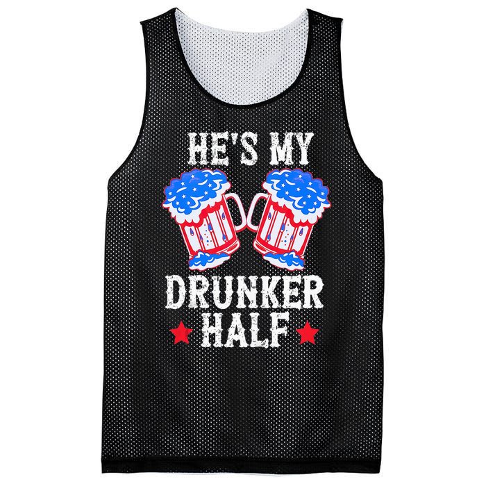 4th of July Matching Couple He's Is My Drunker Half Mesh Reversible Basketball Jersey Tank