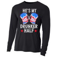 4th of July Matching Couple He's Is My Drunker Half Cooling Performance Long Sleeve Crew