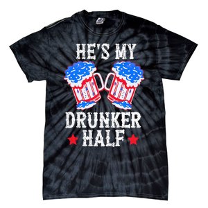 4th of July Matching Couple He's Is My Drunker Half Tie-Dye T-Shirt