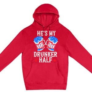 4th of July Matching Couple He's Is My Drunker Half Premium Pullover Hoodie