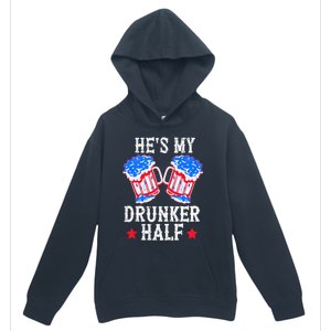 4th of July Matching Couple He's Is My Drunker Half Urban Pullover Hoodie