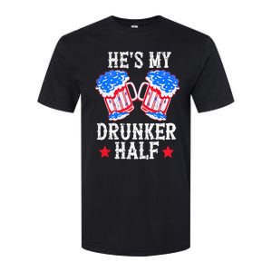 4th of July Matching Couple He's Is My Drunker Half Softstyle CVC T-Shirt