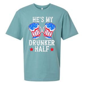 4th of July Matching Couple He's Is My Drunker Half Sueded Cloud Jersey T-Shirt