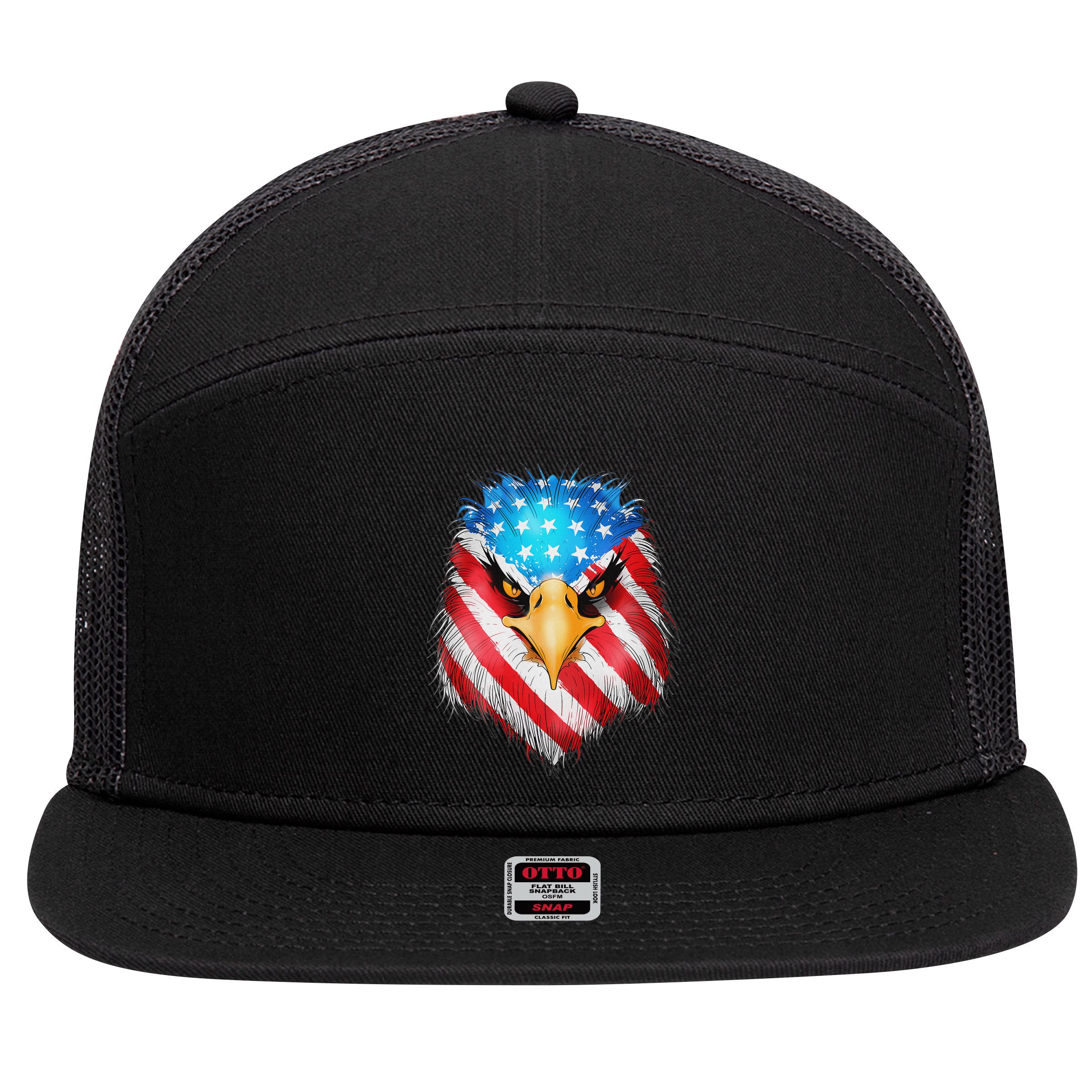 4th Of July Patriotic Eagle Usa American Flag 7 Panel Mesh Trucker Snapback Hat