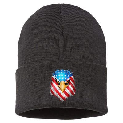 4th Of July Patriotic Eagle Usa American Flag Sustainable Knit Beanie