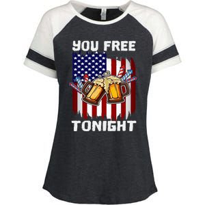 4th Of July Party You Free Tonight American Flag Usa Meaningful Gift Enza Ladies Jersey Colorblock Tee