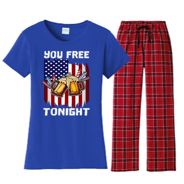 4th Of July Party You Free Tonight American Flag Usa Meaningful Gift Women's Flannel Pajama Set