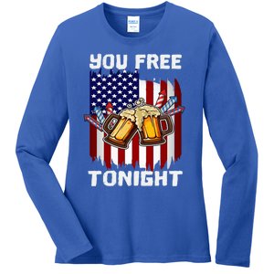 4th Of July Party You Free Tonight American Flag Usa Meaningful Gift Ladies Long Sleeve Shirt