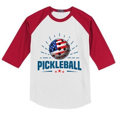 4th Of July Patriotic American Flag Pickleball Lover Kids Colorblock Raglan Jersey